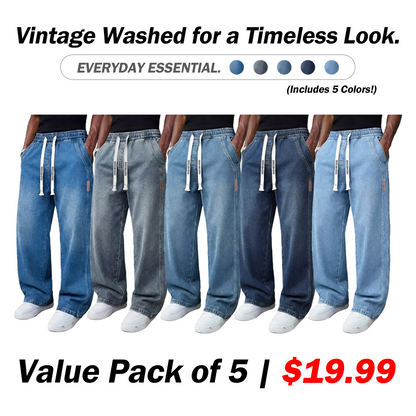 🔥Men’s Casual Stretch Vintage Straight-Leg Denim Jeans with Drawstring