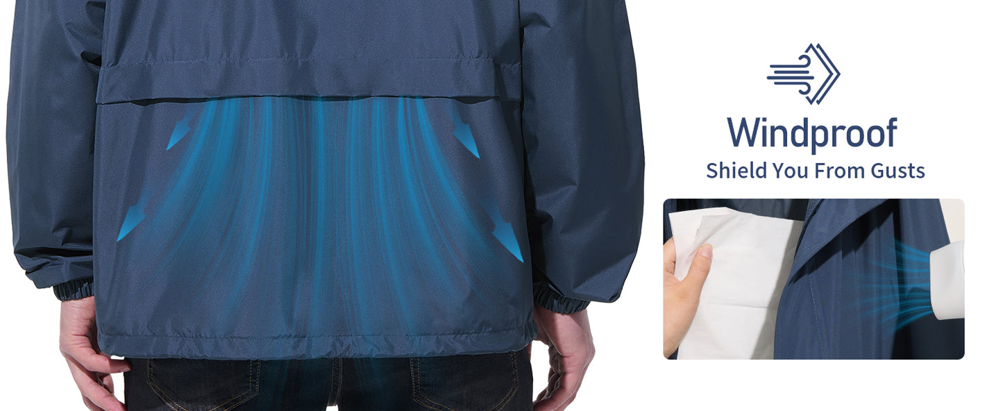 Men Waterproof Raincoat Windbreaker Lightweight Packable Rain Jacket