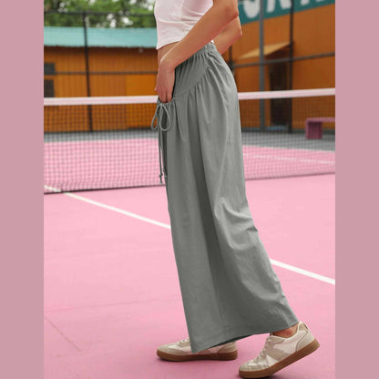 ⏰Hot Sale Women's Loose Wide Leg Track Pants Drawstring Pockets Elastic Waist Capri Hiking Pants