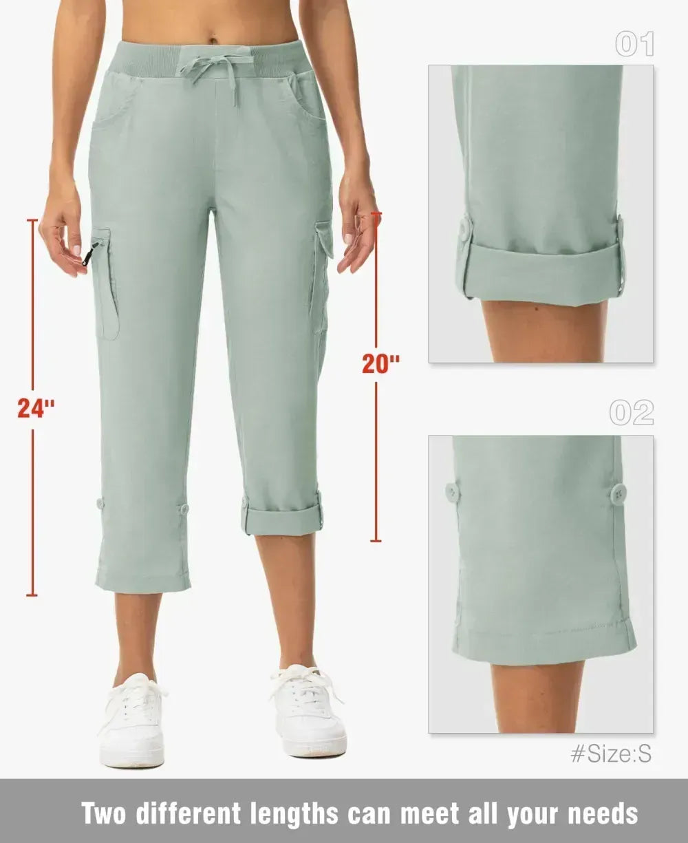 Women's Cargo Capris Lightweight Hiking Pants Shorts Cropped Cotton