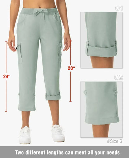 Women's Cargo Capris Lightweight Hiking Pants Shorts Cropped Cotton