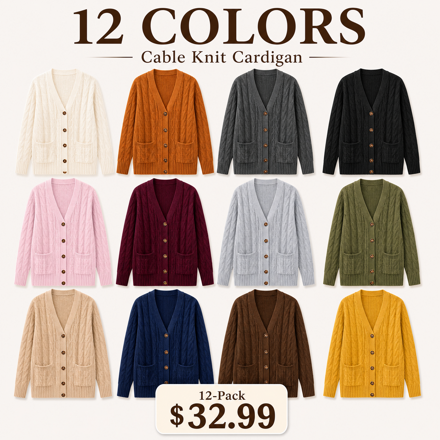 Women's Fall Casual Long Sleeve Button Down Open Front Cable Knit Cardigan