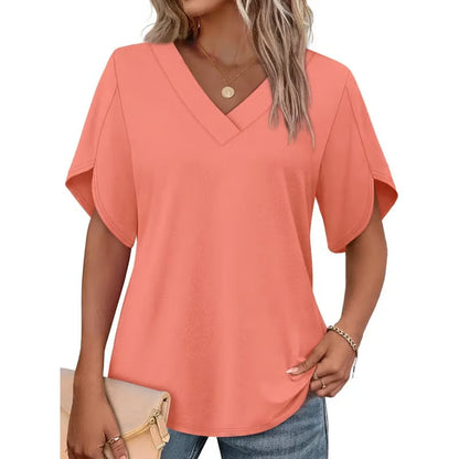 WIHOLL FASHION Womens Summer Tops Short Petal Sleeve Shirts Fashion V Neck Outfits Clothes