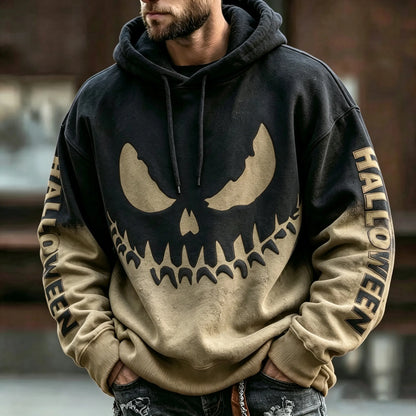Men's Vintage Scary Face Print Gradient Graphics Halloween Hoodie