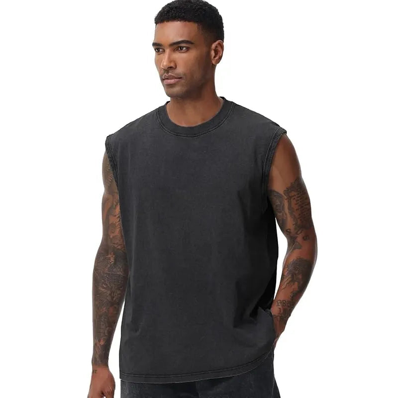 Men’s Vintage Acid-Wash Cotton Sleeveless Tank Top