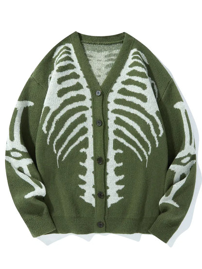 🎃Bestseller unisex Halloween knit cardigan. Skeleton print, button‐front V‐neck loose fit. Soft for spooky season & daily fall wear, multiple sizes available.🔥