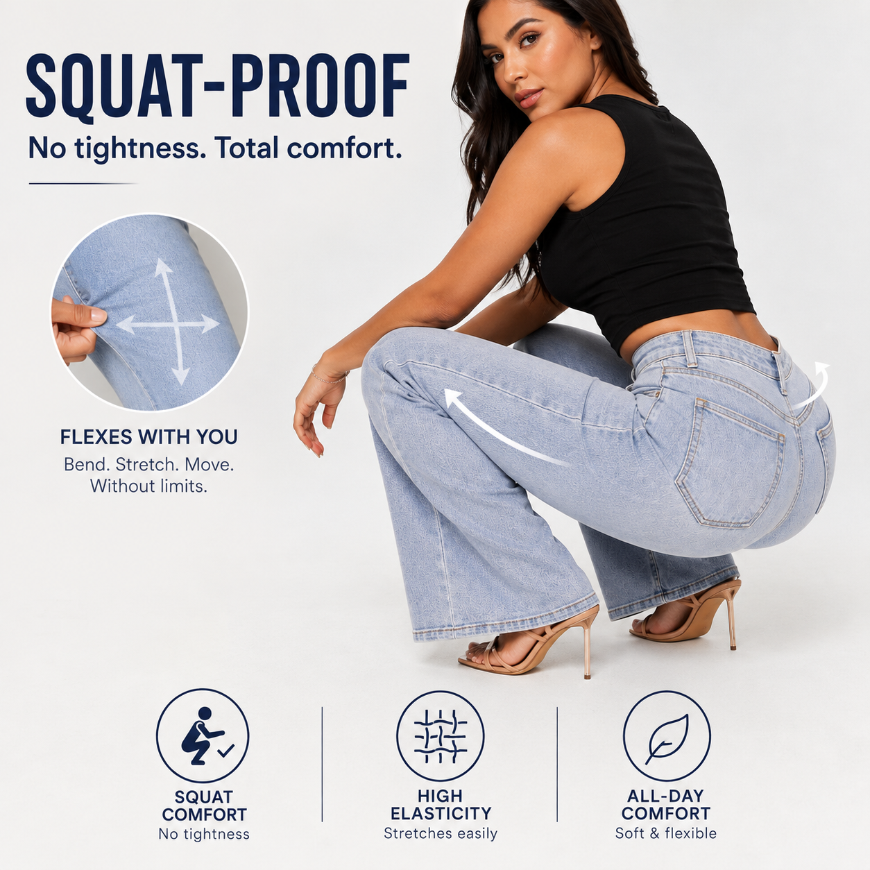 👍🔥Limited-Time Promotion- Mid-low Rise Baggy Jeans Stretchy Wide Leg