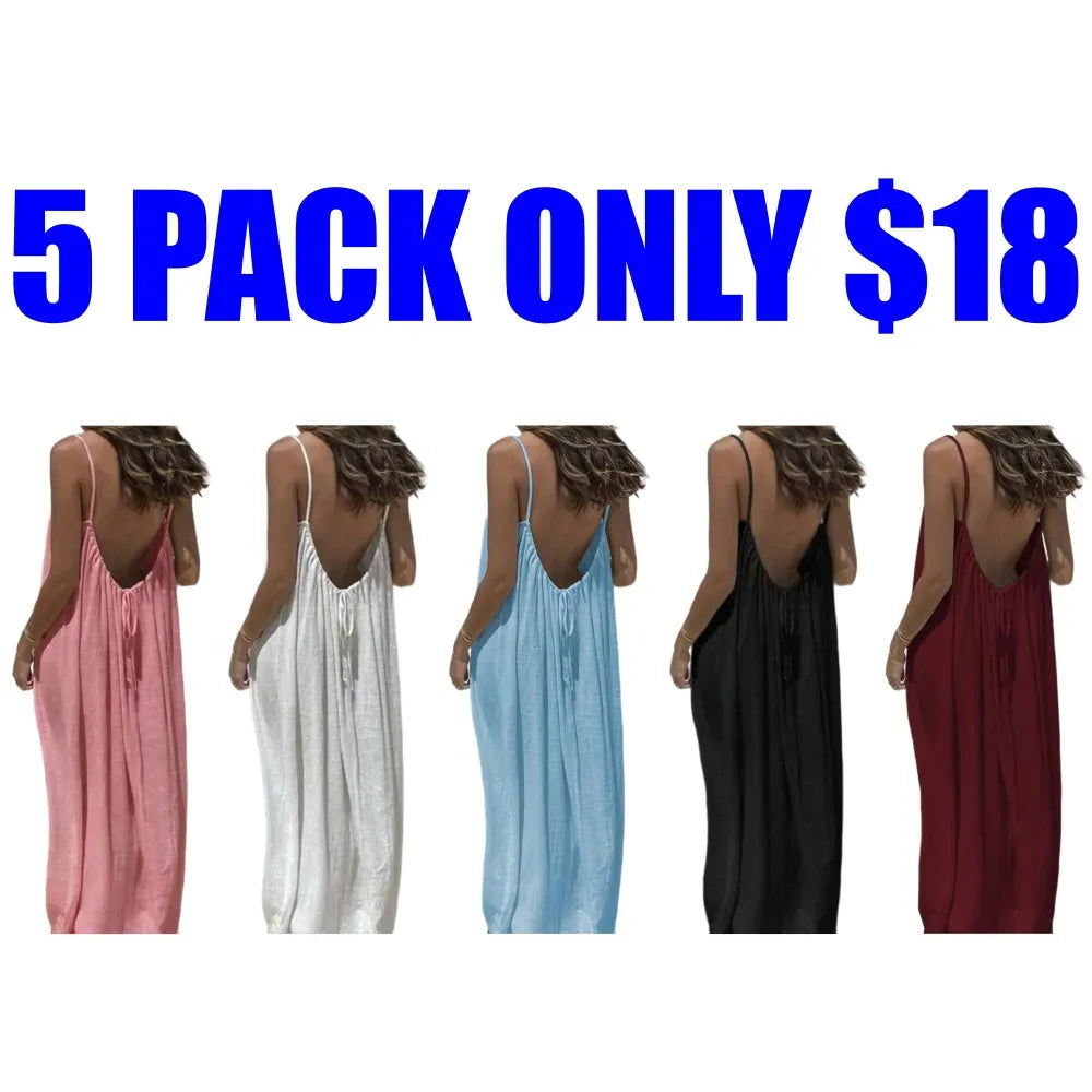 🔥Women's Cotton Linen Backless Loose Dress🔥 10-Piece Pack - Includes All Colors, Only $24