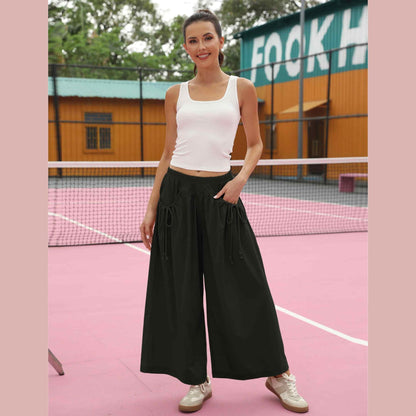 ⏰Hot Sale Women's Loose Wide Leg Track Pants Drawstring Pockets Elastic Waist Capri Hiking Pants