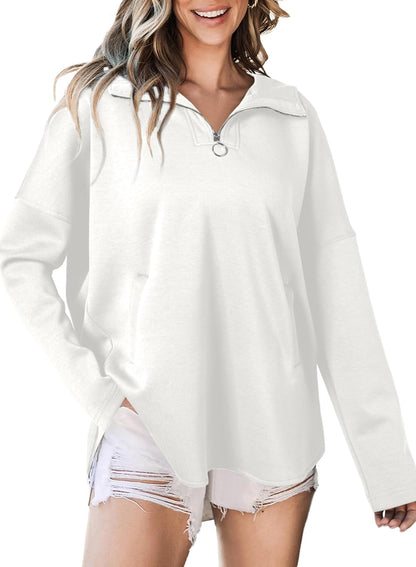 Women's Oversized Hoodies Casual Long Sleeve Half Zipper Pocket Sweatshirt Pullover Tops