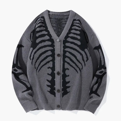 🎃Bestseller unisex Halloween knit cardigan. Skeleton print, button‐front V‐neck loose fit. Soft for spooky season & daily fall wear, multiple sizes available.🔥