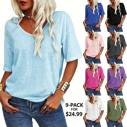 Women's Solid Color V-Neck T-shirt