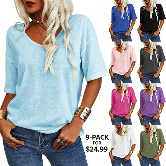 Women's Solid Color V-Neck T-shirt