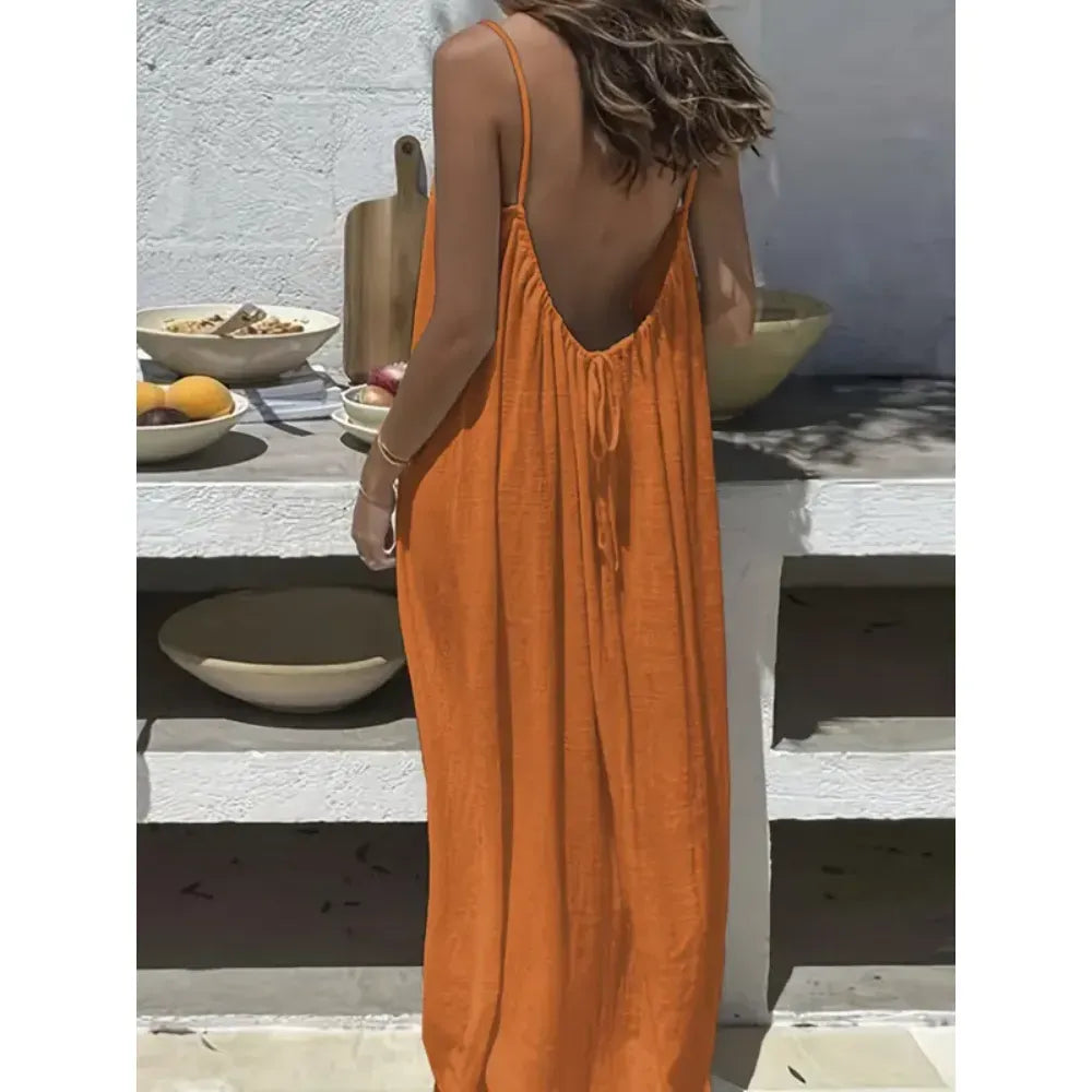 🔥Women's Cotton Linen Backless Loose Dress🔥 10-Piece Pack - Includes All Colors, Only $24