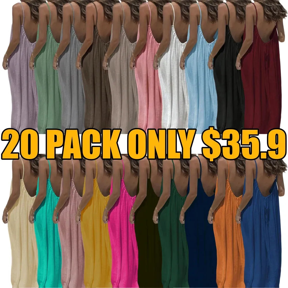 🔥Women's Cotton Linen Backless Loose Dress🔥 10-Piece Pack - Includes All Colors, Only $24