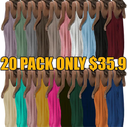 🔥Women's Cotton Linen Backless Loose Dress🔥 10-Piece Pack - Includes All Colors, Only $24