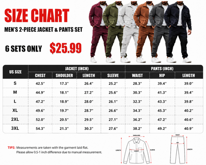 Men's Solid Color Two-Piece Set — Button-Up Shirt & Pants, Casual Long Sleeve Workwear Outfit for Spring & Fall