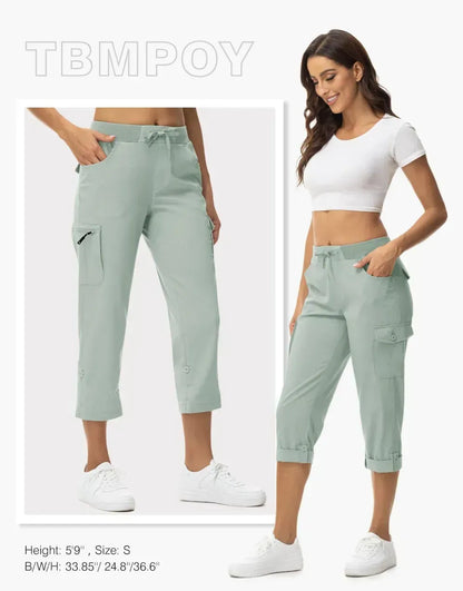 Women's Cargo Capris Lightweight Hiking Pants Shorts Cropped Cotton