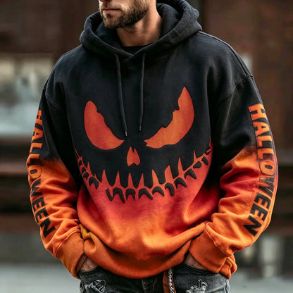Men's Vintage Scary Face Print Gradient Graphics Halloween Hoodie
