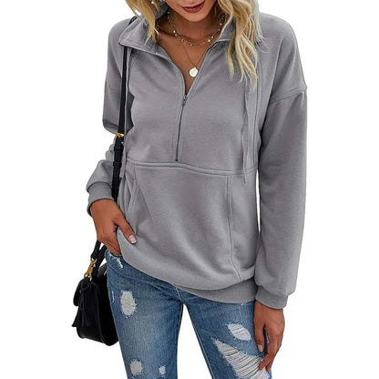 PrettyGarden Women's Casual Long Sleeve Lapel Zipper Sweatshirt Drawstring Loose Pullover Tops Fall Sweater-Womenswear Cotton Fabric