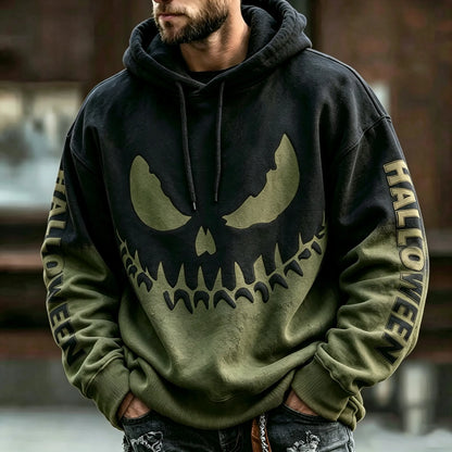 Men's Vintage Scary Face Print Gradient Graphics Halloween Hoodie
