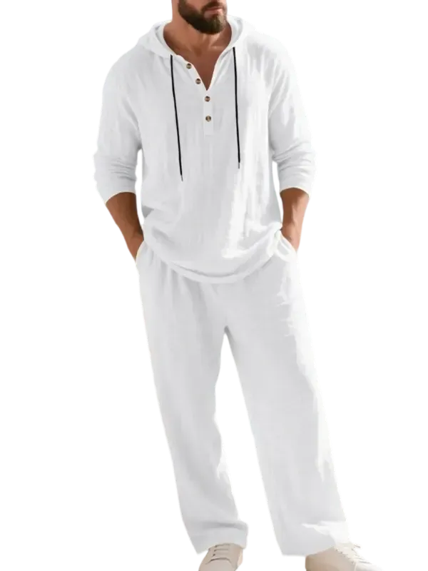 ⚡24-HOUR FLASH SALE 🔥Linen Men's Hooded Casual Loose Top & Pants 2-Piece Set