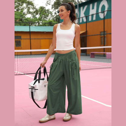 ⏰Hot Sale Women's Loose Wide Leg Track Pants Drawstring Pockets Elastic Waist Capri Hiking Pants