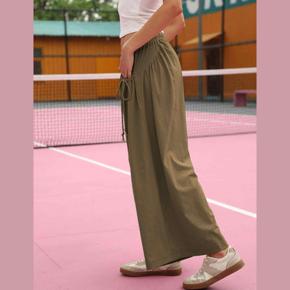 ⏰Hot Sale Women's Loose Wide Leg Track Pants Drawstring Pockets Elastic Waist Capri Hiking Pants
