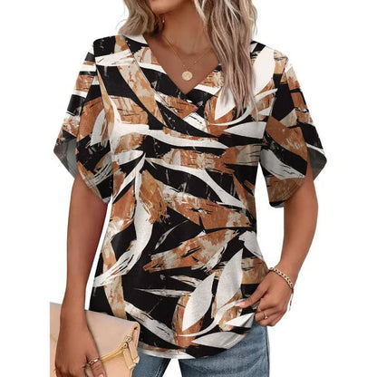 WIHOLL FASHION Womens Summer Tops Short Petal Sleeve Shirts Fashion V Neck Outfits Clothes