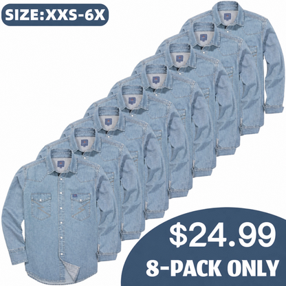 ✨Hot Sale✨Men's Long Sleeve Stone-Washed and Pre-Washed Denim Work Shirt