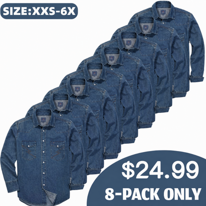 ✨Hot Sale✨Men's Long Sleeve Stone-Washed and Pre-Washed Denim Work Shirt