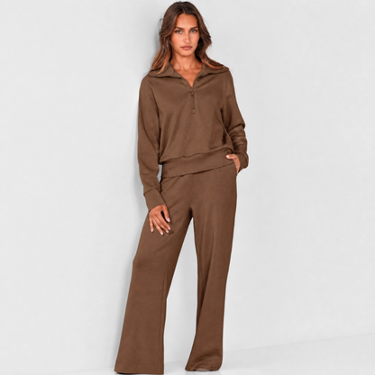 Women's Casual Lapel Half-Zip Sweatshirts and Wide-Leg Pants Tracksuit Sets