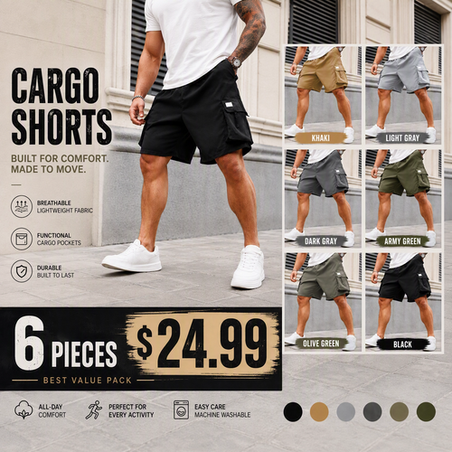 Men's Plus Size Cargo Shorts with Elastic Waist - All Seasons