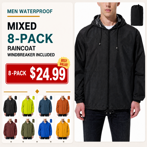 Men Waterproof Raincoat Windbreaker Lightweight Packable Rain Jacket