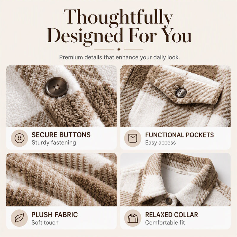 Women's Plaid Button-Down Cozy Jacket