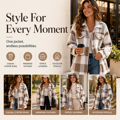 Women's Plaid Button-Down Cozy Jacket