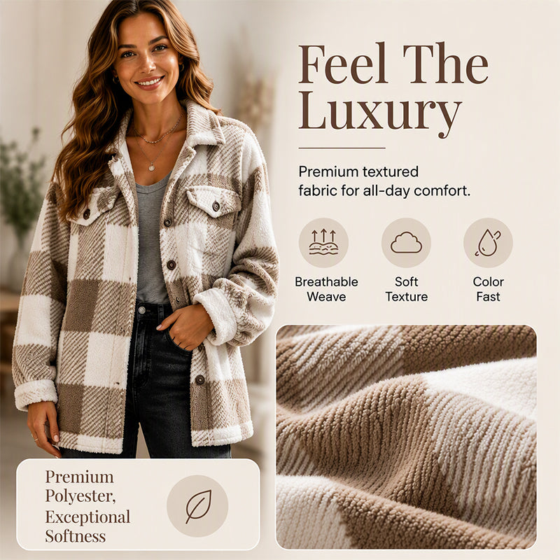Women's Plaid Button-Down Cozy Jacket