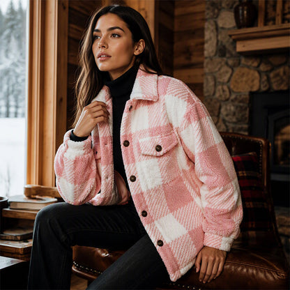 Women's Plaid Button-Down Cozy Jacket