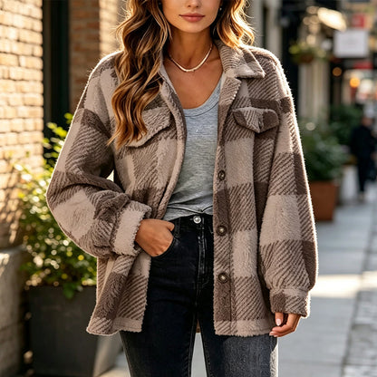 Women's Plaid Button-Down Cozy Jacket
