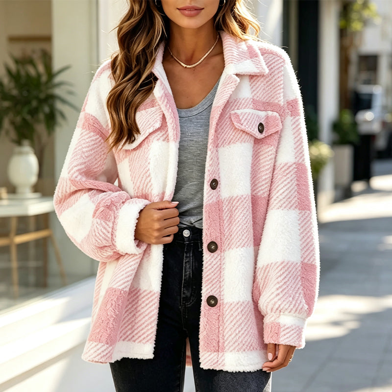 Women's Plaid Button-Down Cozy Jacket